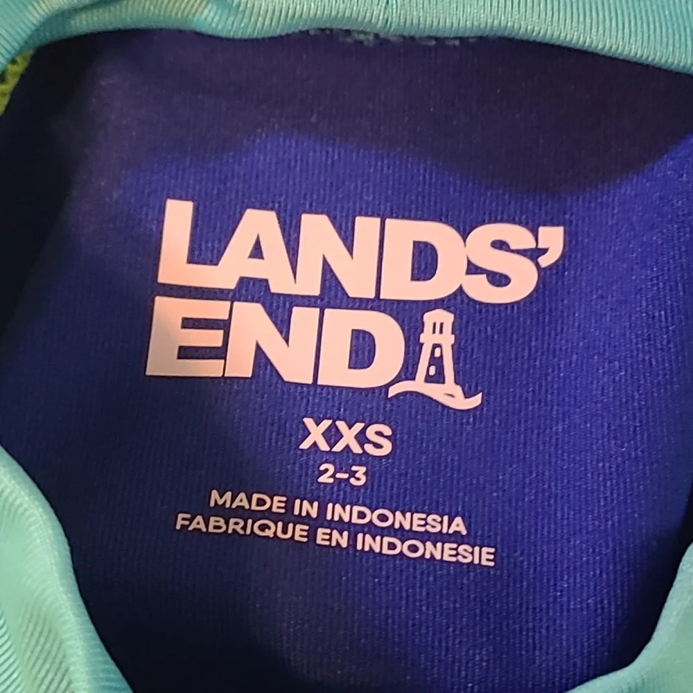 Lands' End Blue & Yellow Kids Rash Guard (Swim Shirt) Size XXS (2-3) NWOT